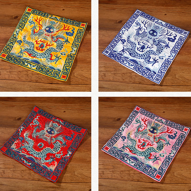 Buddha Stones Feniks Smok Kirin Haftowana Podkładka Pod Kubek Pod Kubek Pod Herbatę Kwadratowa Mata Pod Herbatę Kung Fu