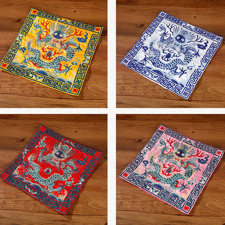 Buddha Stones Feniks Smok Kirin Haftowana Podkładka Pod Kubek Pod Kubek Pod Herbatę Kwadratowa Mata Pod Herbatę Kung Fu