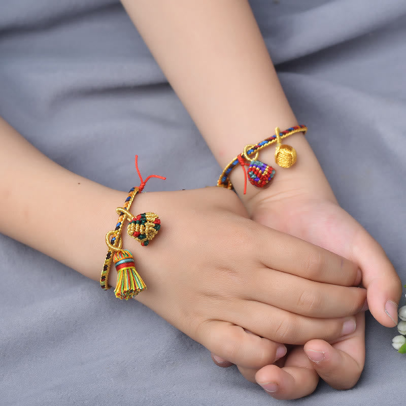 Buddha Stones Kolorowa Lina Szczęścia Ręcznie Robiona Bransoletka Zongzi Złota Kula Charm