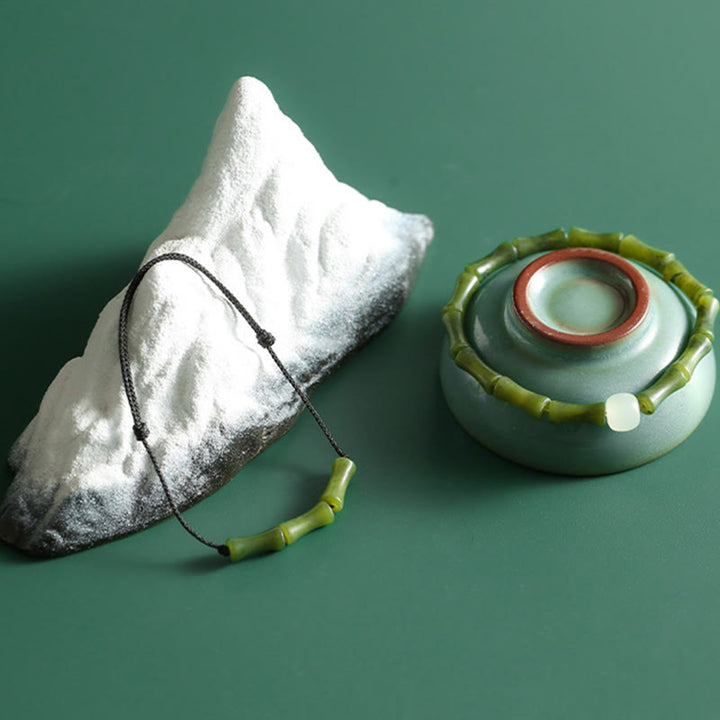 Bransoletka Buddha Stones Green Bamboo Jade Pattern Luck Abundance