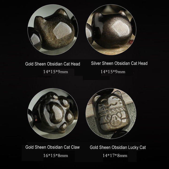 Buddha Stones Złoty połysk Obsydian Srebrny połysk Obsydian Piękna łapa Szczęśliwy Kot Bransoletka ochronna - image 23