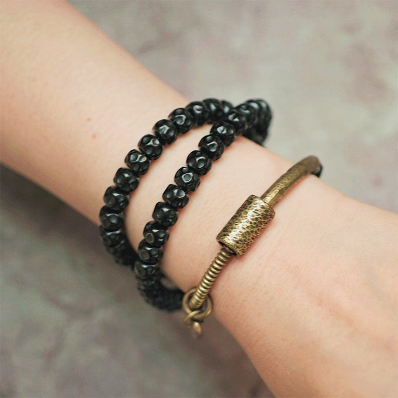 Bransoletka Buddha Stones Retro Coconut Shell Copper Happiness Triple Wrap