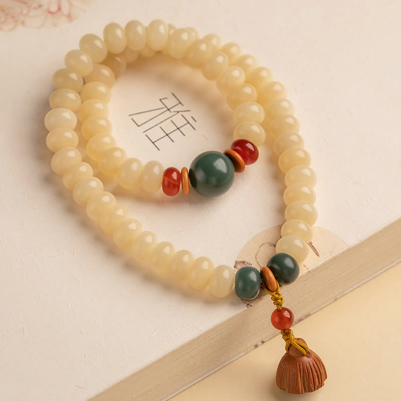 Bransoletka Buddha Stones Bodhi Seed Lotus Pod Charm Peace Double Wrap