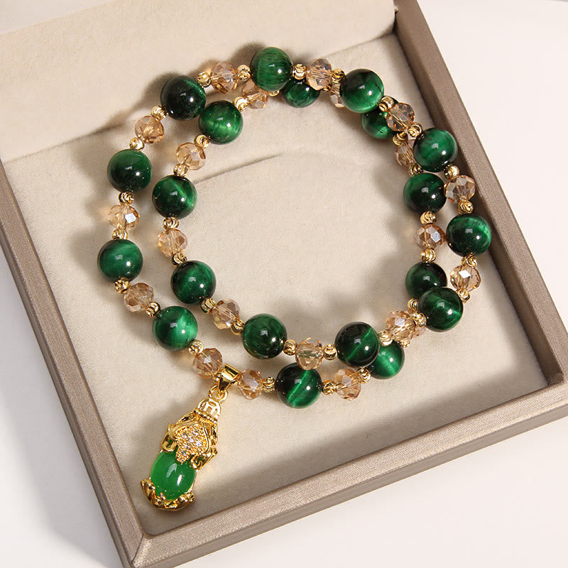 Bransoletka Tiger Eye PiXiu Fox Money Bag Protection Self Confidence Double Wrap