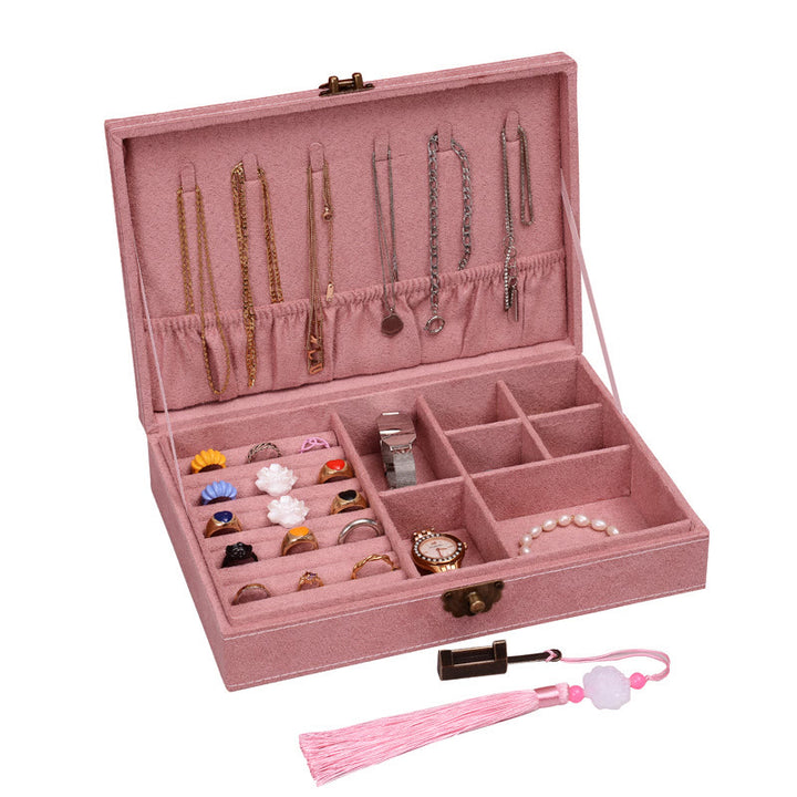 Buddha Stones Prosty Design Organizer na biżuterię Jednowarstwowy flanelowy organizer na biżuterię z zamkiem - Różowy 28 cm * 19 cm * 6,5 cm - image 28