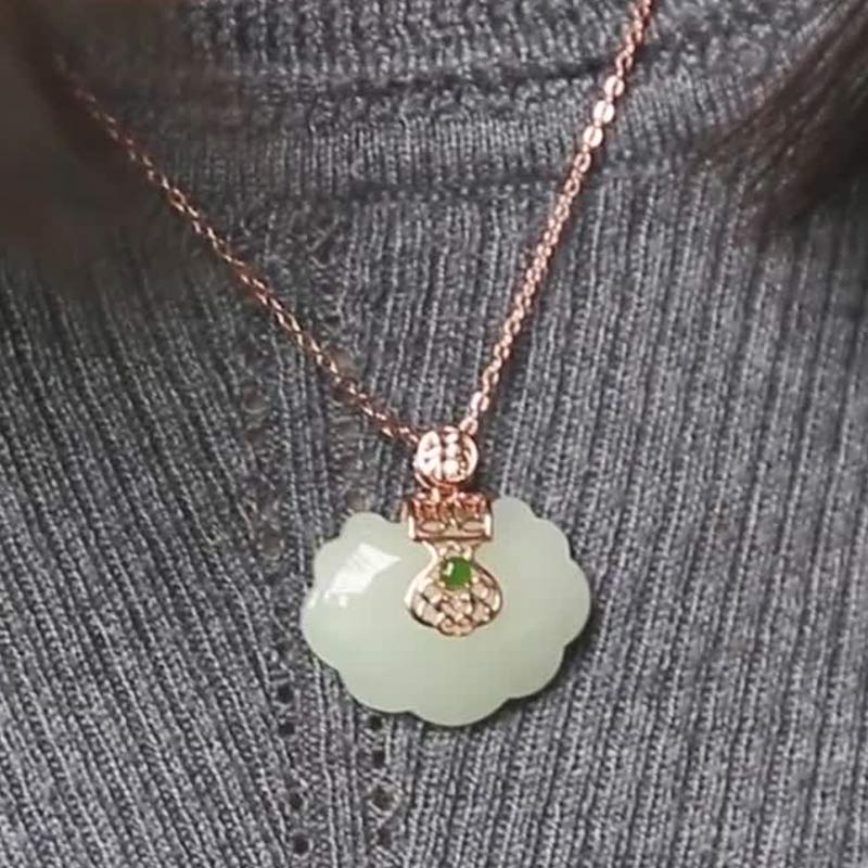 925 Srebro Sterling Biały Jade Błogosławieństwo Szczęście Naszyjnik Łańcuszek Wisiorek