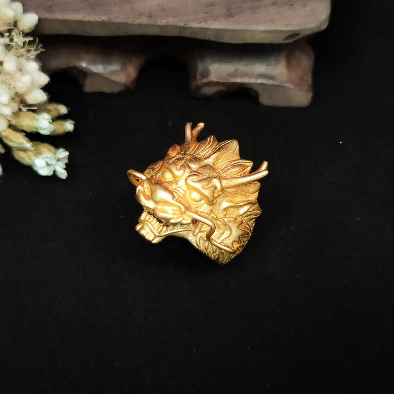 Pierścień ochronny Buddha Stones Golden Dragon Luck