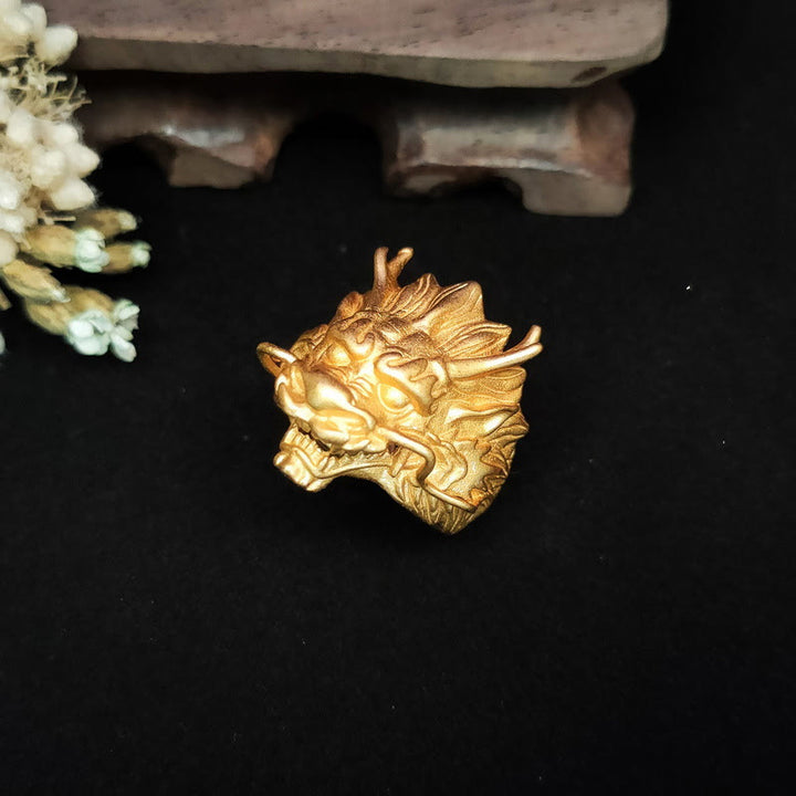 Pierścień ochronny Buddha Stones Golden Dragon Luck