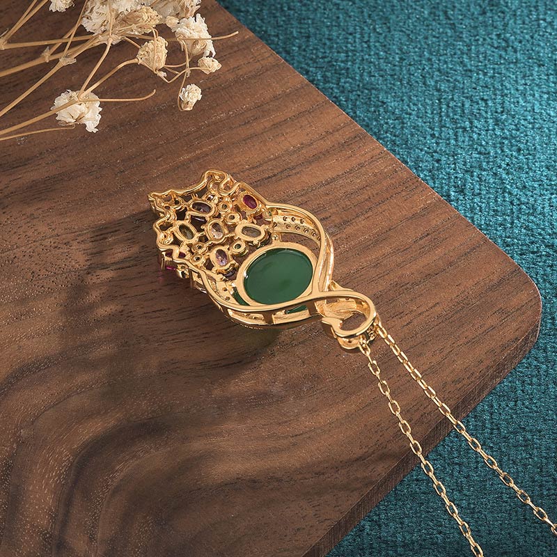 Naszyjnik z Buddha Stones Cyan Jade Success Chain Pendant