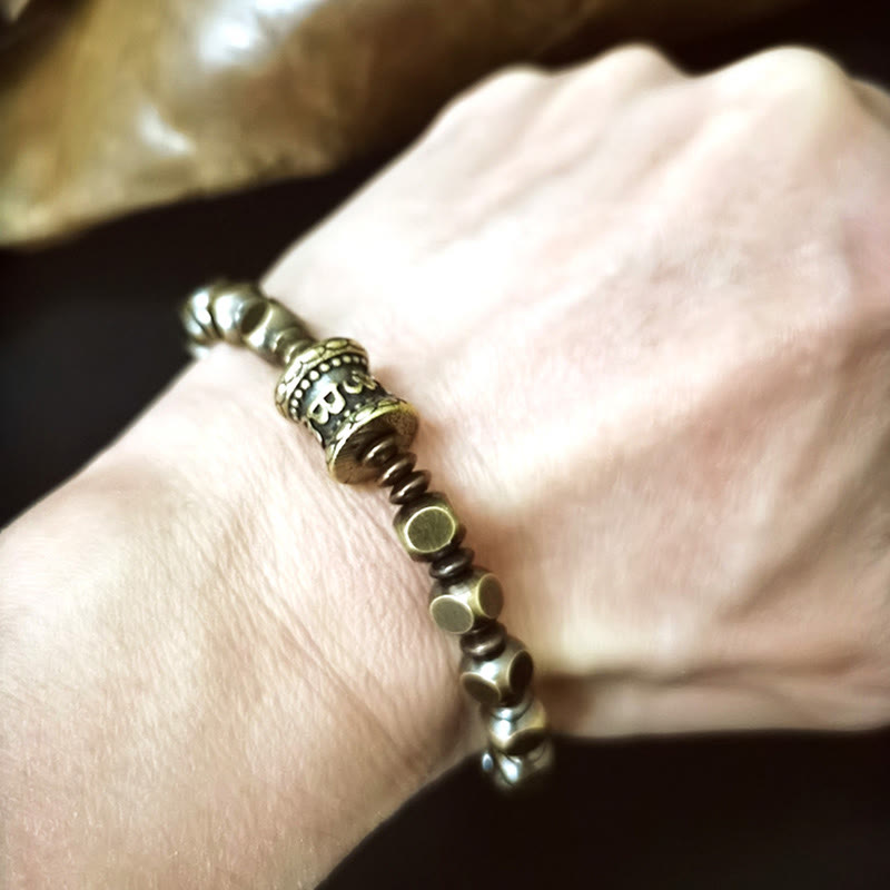 Buddha Stones Tybetańskie Om Mani Padme Hum Rzeźbione Miedź Mosiądz Amulet Bransoletka Skupiająca