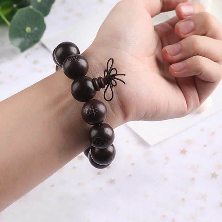 Buddha Stones 925 Srebro Inkrustowane Małymi Liśćmi Czerwonego Sandału Om Mani Padme Hum Charakter Pomyślne Chmury Bransoletka Ochronna