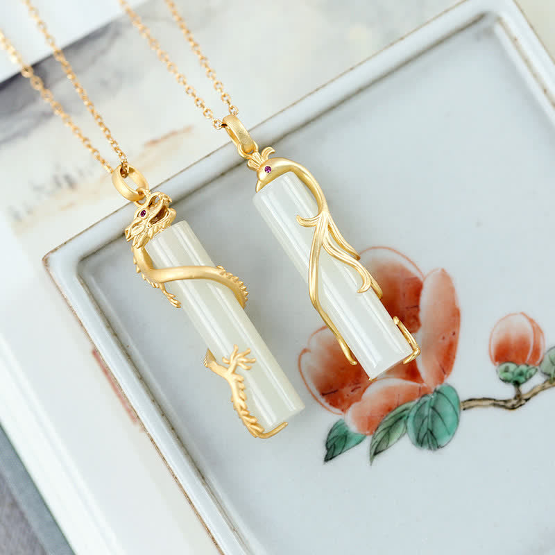 Buddha Stones Jade Dragon Phoenix Miedziany Naszyjnik Ochronny Wisiorek - image 2