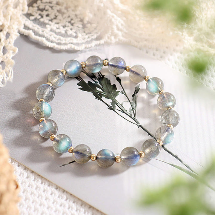 Bransoletka z Buddha Stones 14k pozłacana naturalnym kamieniem księżycowym, uzdrawiająca miłość