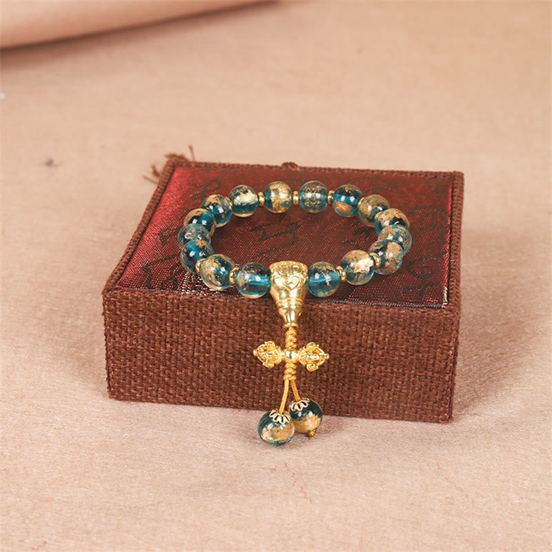 Buddha Stones Tybetańskie Złoto Połykanie Bestii Rodzina Dorje Wadżra Siła Bransoletka Koralikowa