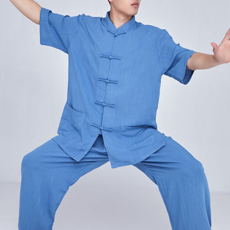 Buddha Stones Medytacja Zen Modlitwa Duchowa Tai Chi Qigong Praktyka Unisex Haft Odzież Zestaw - Krótki rękaw niebieski - US14, UK/AU18, EU46 (3XL) - image 34