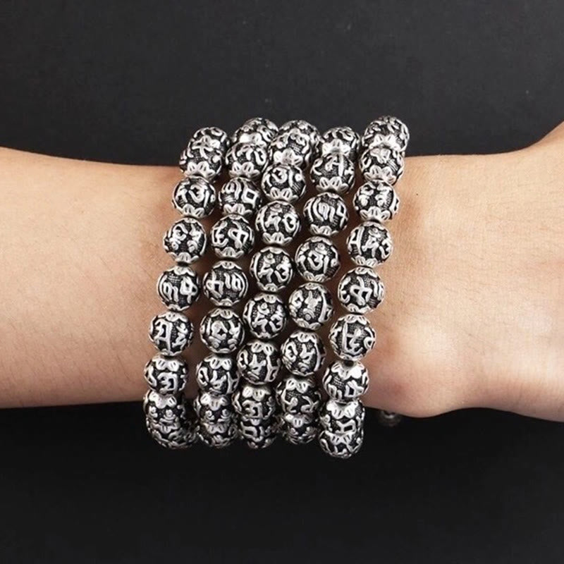 Buddha Stones Tybetańskie Om Mani Padme Hum Rzeźbione Koraliki Amulet Bransoletka