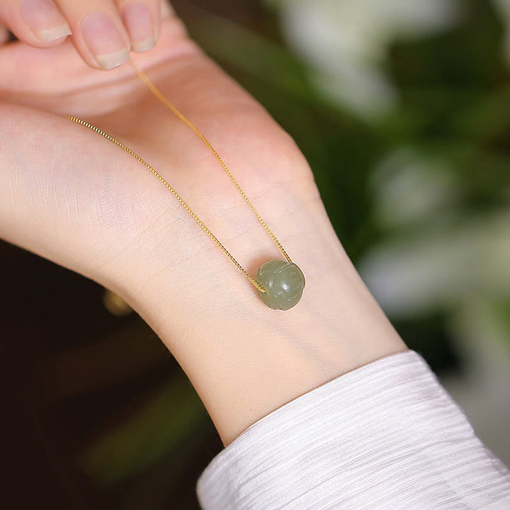 Buddha Stones 925 Srebro Sterling Naturalny Hetian Jade Cyan Jade Szczęście Śmiejący się Budda Motyl Naszyjnik Wisiorek - Hetian Jade Lotus - image 12