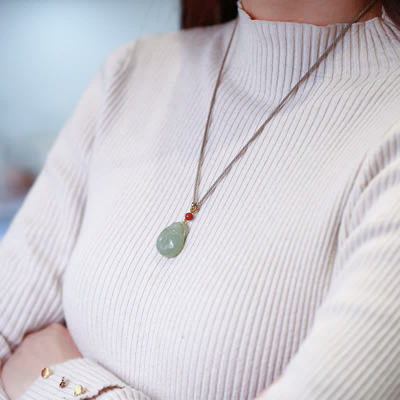 Śmiejący się Budda Hetian Jadeitowy naszyjnik z sznurka z bogactwem i dobrobytem - image 4