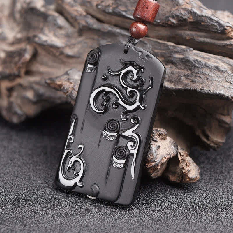 Czarny obsydianowy naszyjnik ze smokiem i feniksem, wisiorek sukcesu - image 4