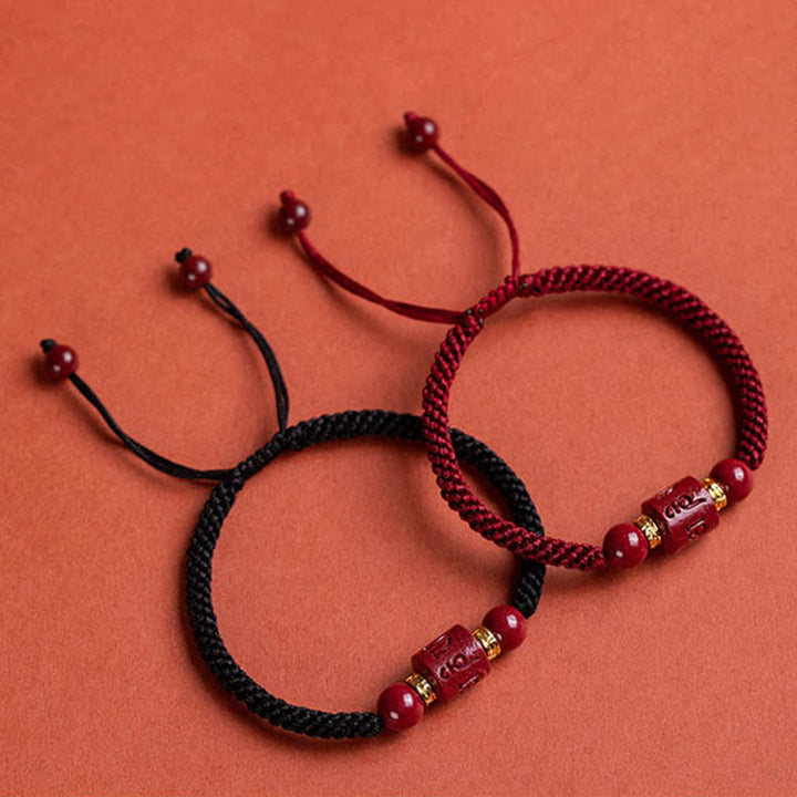 Buddha Stones Tybet Cynober Om Mani Padme Hum Grawerowane Błogosławieństwo Bransoletka pleciona