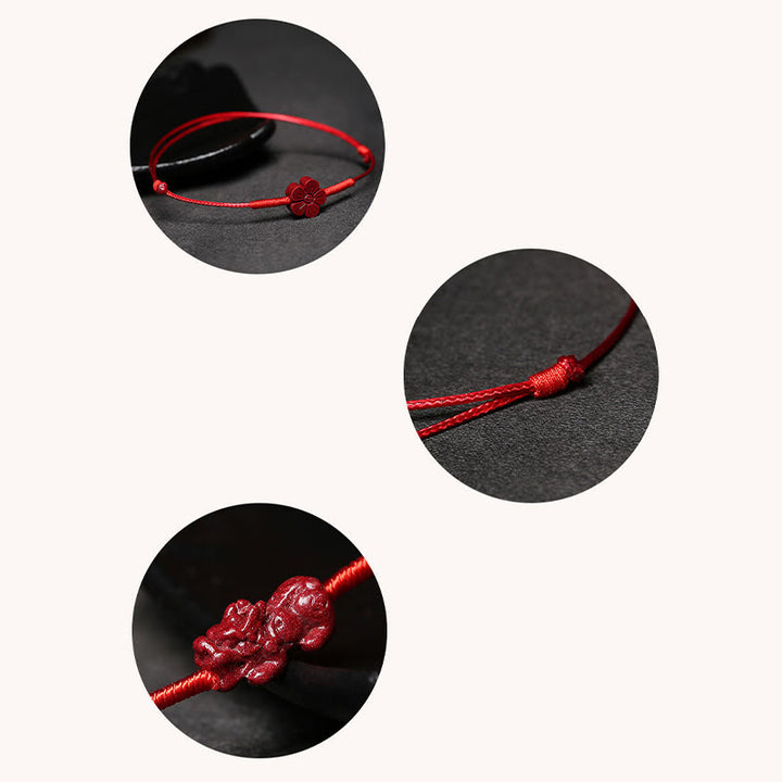 Bransoletka z Buddha Stones , kwiat śliwy, czterolistna koniczyna, lotos PiXiu, ryba Koi, cynober, błogosławieństwo