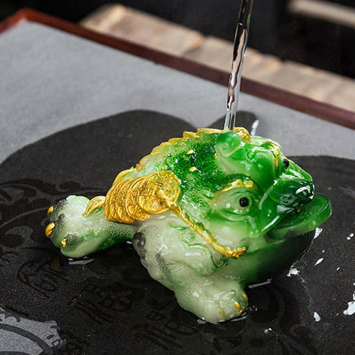 Buddha Stones Zmieniające Kolor FengShui Bogactwo Szczęśliwa Żaba Miedziana Moneta Herbata Zwierzę Żywica Figurka Dekoracja