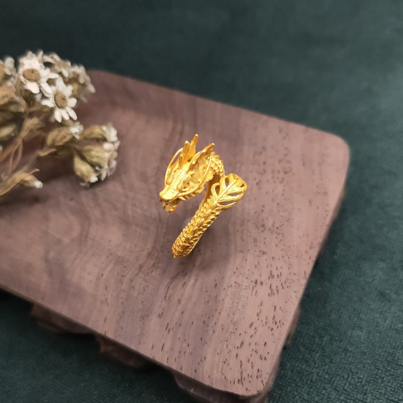 Pierścień siły Buddha Stones Golden Dragon Success