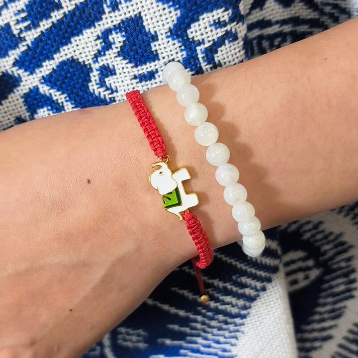 Buddha Stones Tybetańskie Ręcznie Robione 925 Srebro Szlachetne Słoń Bransoletka Szczęścia Czerwony Sznurek