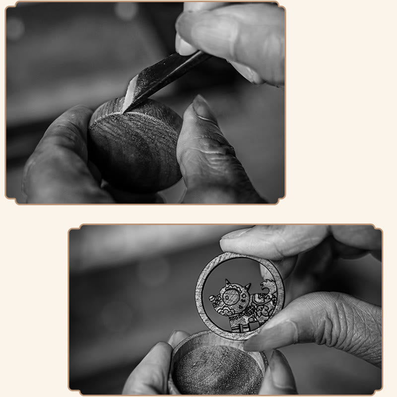 Buddha Stones Rok Smoka Malowane Ręcznie Chińskie Zodiak Palisander Rzeźbiony Spokojny Brelok