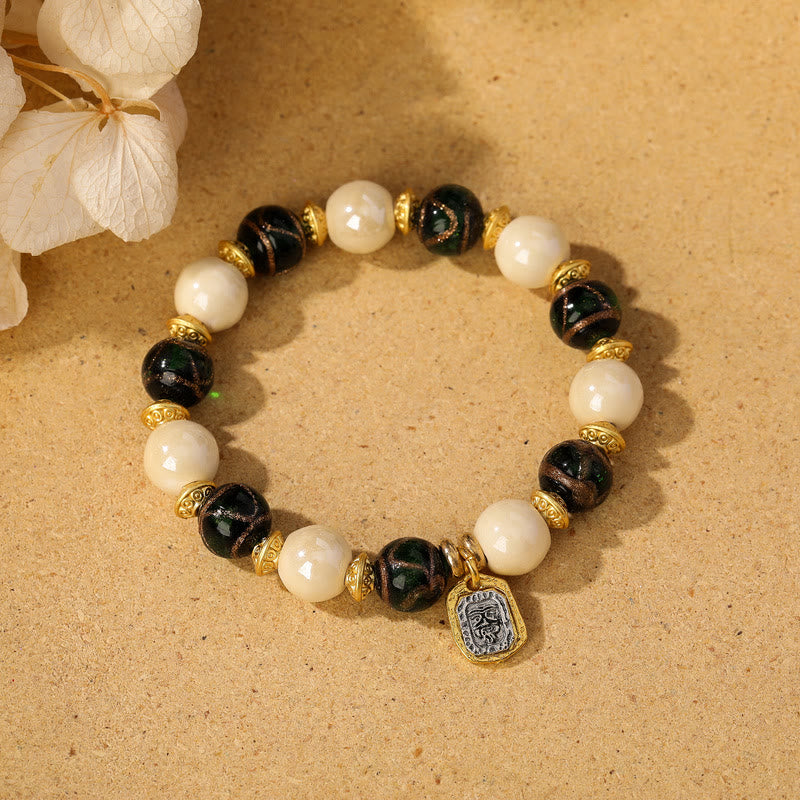 Buddha Stones Tybetański Zakiram Bogini Bogactwa Charm Liuli Szkło Kadzidło Popiół Porcelanowy Koralik Ochrona Bransoletka