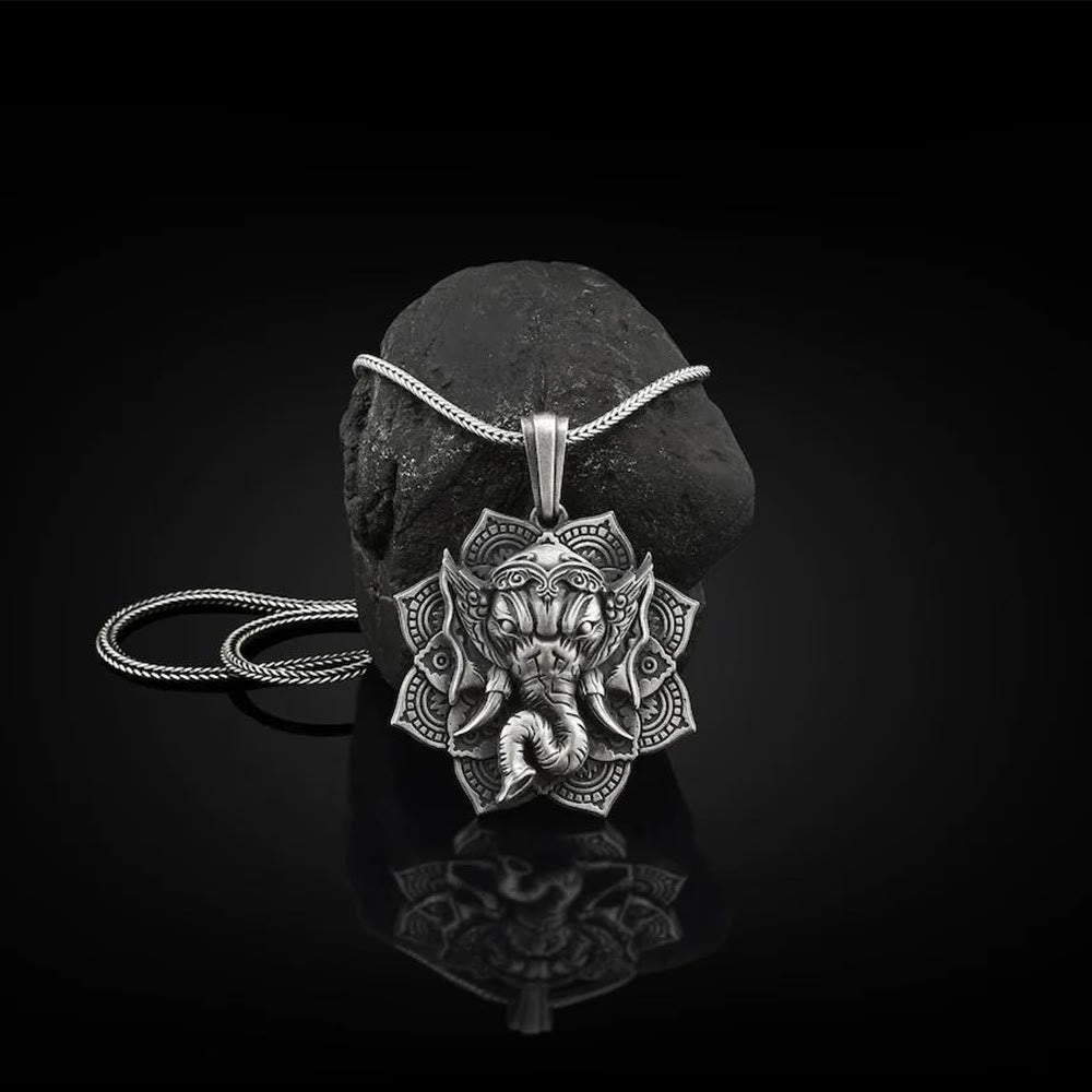 Buddha Stones Czysta Cyna Ganesh Ganpati Ochrona Słonia Amulet Naszyjnik Wisiorek - Wisiorek Ganesh i łańcuszek kilowy - image 1