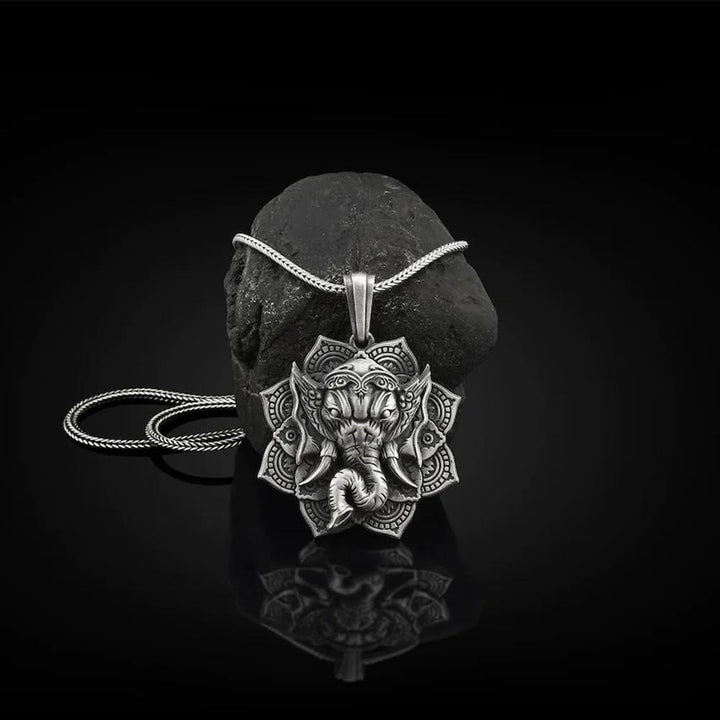 Buddha Stones Czysta Cyna Ganesh Ganpati Ochrona Słonia Amulet Naszyjnik Wisiorek - Wisiorek Ganesh i łańcuszek kilowy - image 1