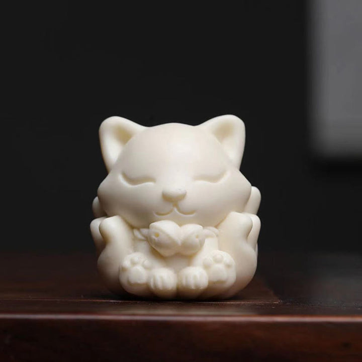 Buddha Stones Mini Dziewięcioogonowy Lis Kość Słoniowa Owoc Sandałowiec Zielony Sandałowiec Błogosławieństwo Dekoracja