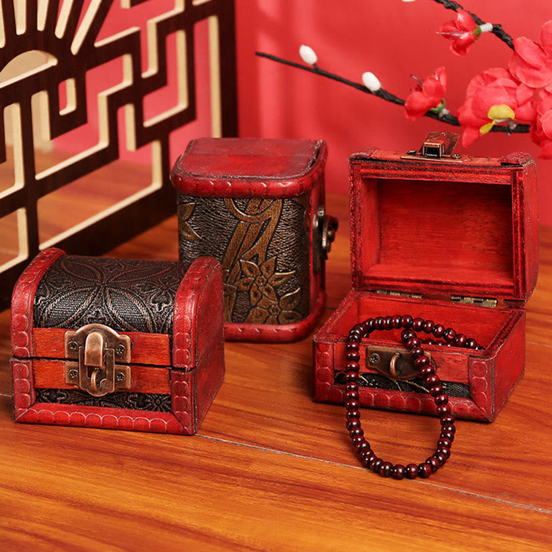 Buddha Stones Retro Małe Drewniane Pudełko Na Biżuterię Lotos Złote Winogrona Miedziana Moneta Żonkil Trawa Kwiat Pudełko Do Przechowywania Biżuterii