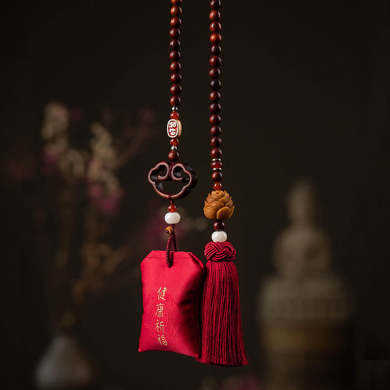 Buddha Stones Tybetańskie Małe Liście Czerwone Drzewo Sandałowe Lotos Cynober Saszetka Ochrona Chwost Dekoracja Wisząca Do Samochodu