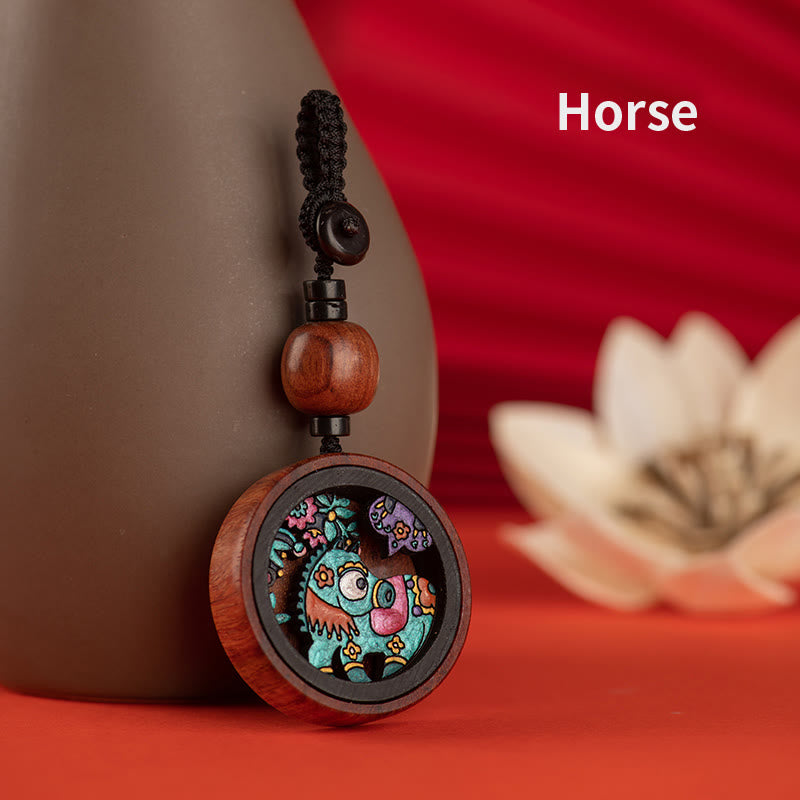 Buddha Stones Rok Smoka Malowane Ręcznie Chińskie Zodiak Palisander Rzeźbiony Spokojny Brelok