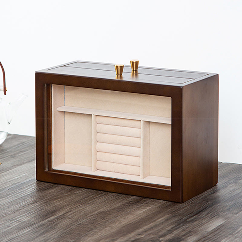 Buddha Stones Retro Solidne Drewniane Pudełko na Biżuterię Pudełko do Przechowywania Biżuterii Z Szufladą