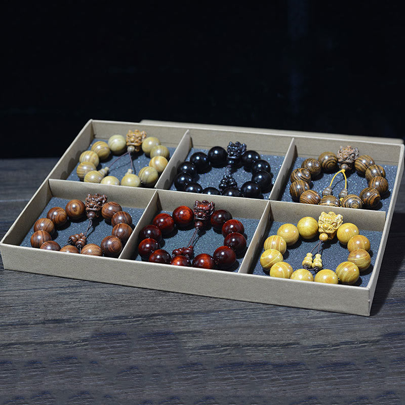 Buddha Stones, palisander, zielone drzewo sandałowe, małe liście, czerwone drzewo sandałowe, rzeźbiony smok, bransoletka ochronna