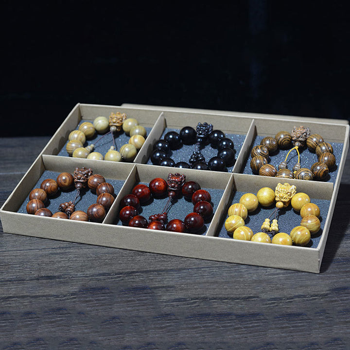 Buddha Stones, palisander, zielone drzewo sandałowe, małe liście, czerwone drzewo sandałowe, rzeźbiony smok, bransoletka ochronna