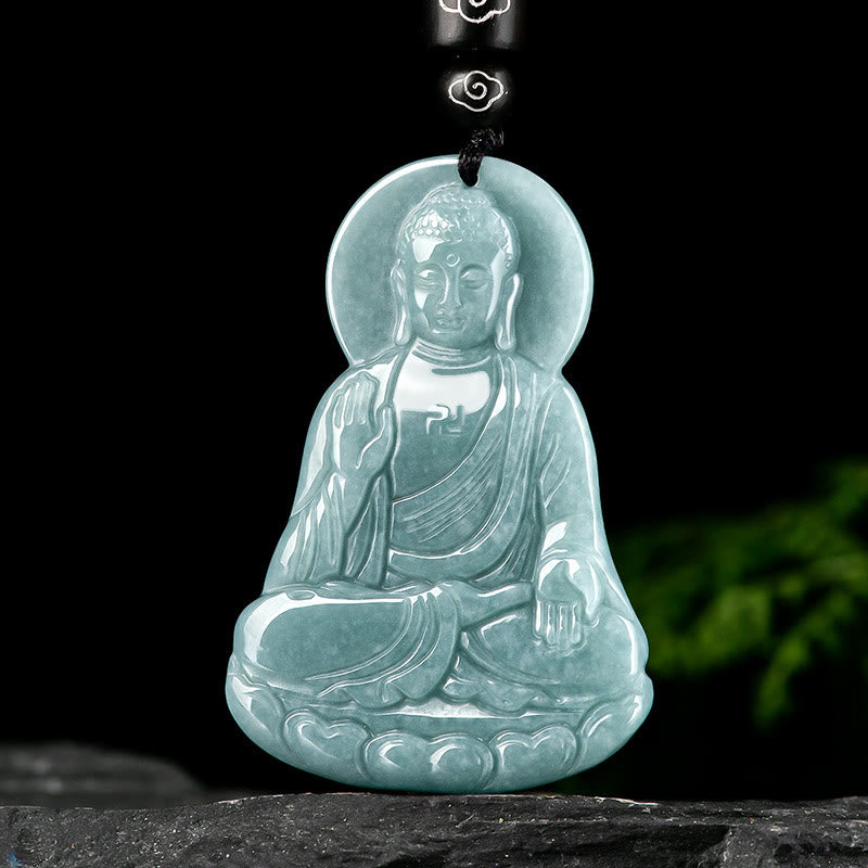 Buddha Stones Amitabha Budda Naturalny Jadeit Lotos Amulet Naszyjnik ze sznurka Współczucie Wisiorek - image 2