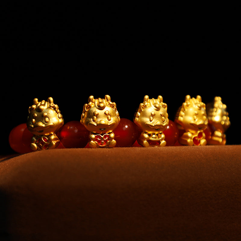 Buddha Stones Rok Smoka Naturalny Czerwony Agat Miedziana Moneta Fu Charakter Bransoletka Ochronna