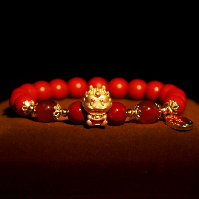 Bransoletka ochronna z Buddha Stones Rok Smoka Naturalny Cynober