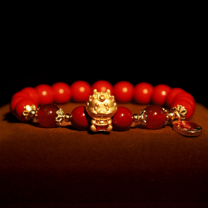 Bransoletka ochronna z Buddha Stones Rok Smoka Naturalny Cynober