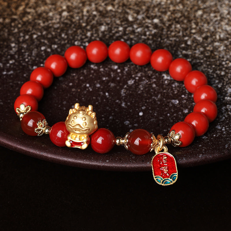 Bransoletka ochronna z Buddha Stones Rok Smoka Naturalny Cynober