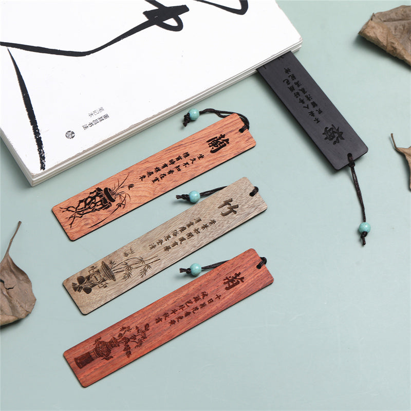 Zakładki do książek z Buddha Stones, śliwką, orchideą, bambusem i chryzantemą, z pudełkiem prezentowym