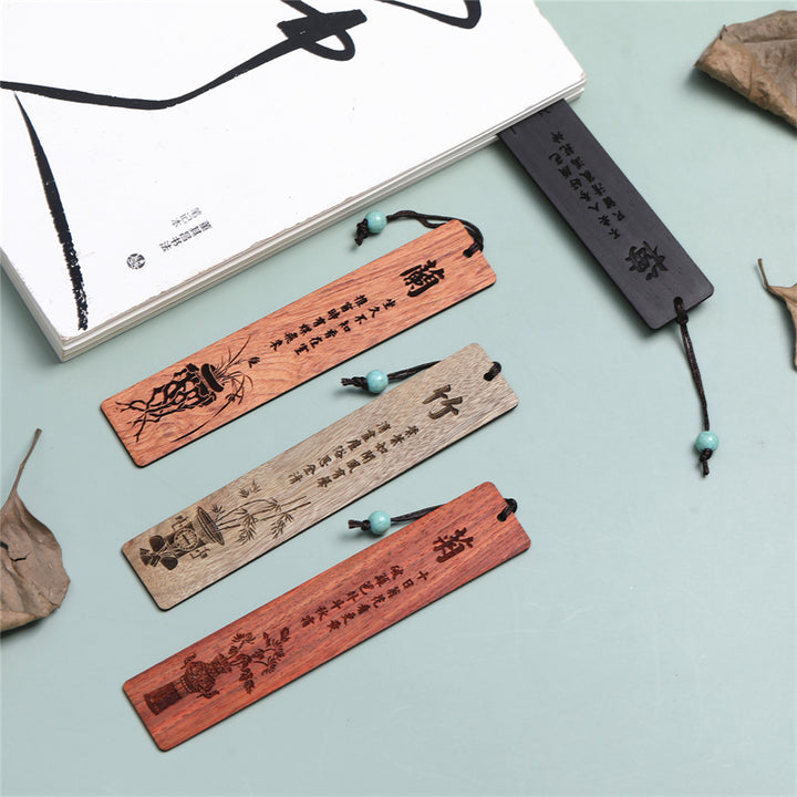 Zakładki do książek z Buddha Stones, śliwką, orchideą, bambusem i chryzantemą, z pudełkiem prezentowym