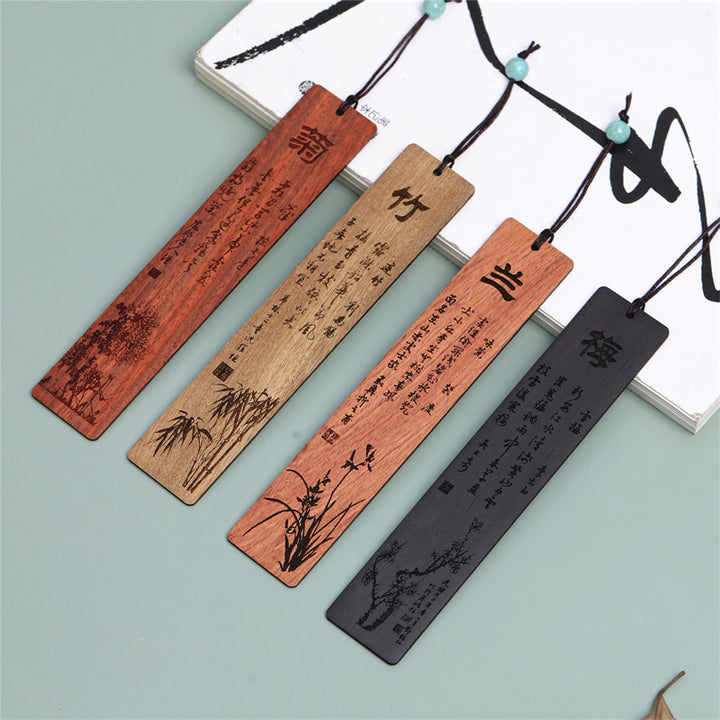 Zakładki do książek z Buddha Stones, śliwką, orchideą, bambusem i chryzantemą, z pudełkiem prezentowym