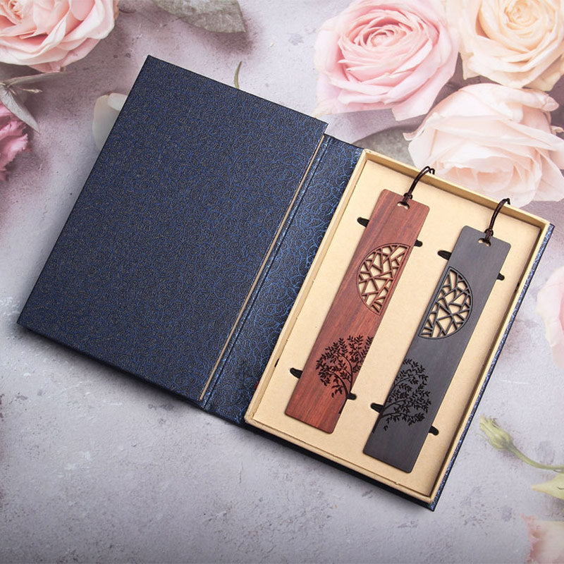 Buddha Stones Drzewo Życia Drewno Hebanowe Małe Liście Czerwone Drzewo Sandałowe Zakładki Z Pudełkiem Prezentowym