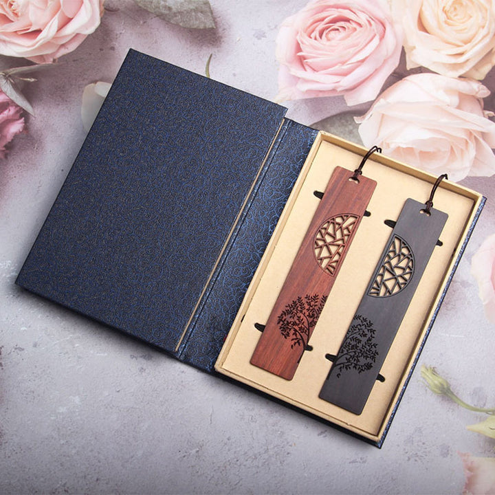 Buddha Stones Drzewo Życia Drewno Hebanowe Małe Liście Czerwone Drzewo Sandałowe Zakładki Z Pudełkiem Prezentowym