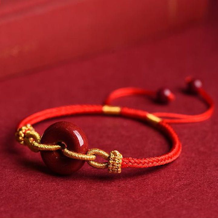 Bransoletka pleciona z ręcznie robionej klamry Cinnabar Peace Buddha Stones